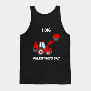 Kids I Dig Valentines Day Hearts Tractor Funny Toddler Boys Tank Top